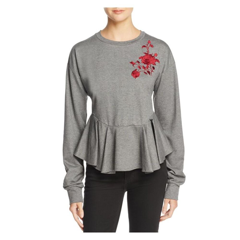 PETERSYN Womens Sweater Peplum Ruffled Long Sleeve Crew Neck